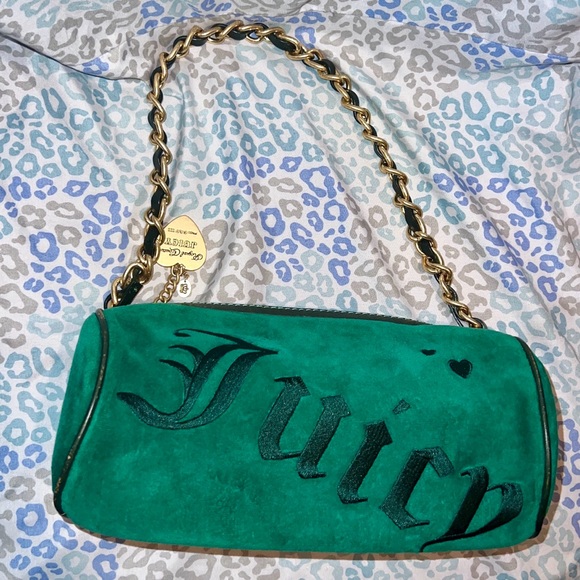 Vintage Green Juicy Couture Purse Handbag Barrel Bag Shoulder Bag Velour Y2K